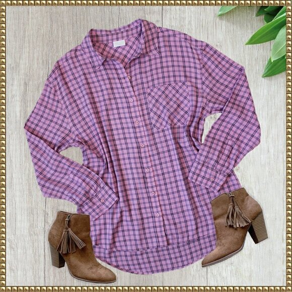 Abound Plaid Button Down Shirt Purple Black Blue Small NWT - Picture 1 of 9